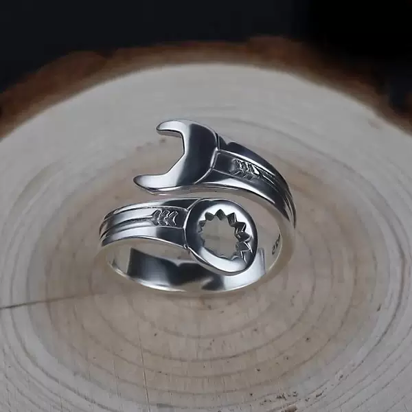Thai Silver Ring Men's Retro Wrench Ring Personalized Men's Silver Ring Old Niche Jewelry Wholesale