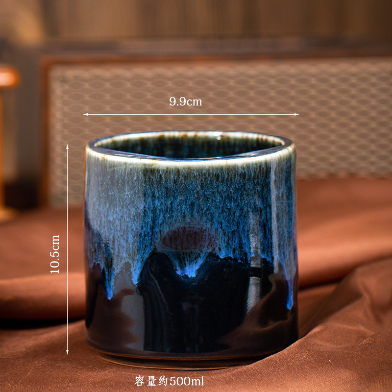 クロスボーダー陶磁器コーヒーカップ創意窯変ストローカップコップ高顔値家庭用粗陶レトロマグカップコップ|undefined