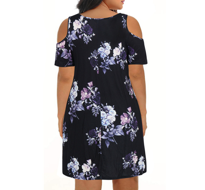 2025 primavera y verano nueva Europa y América transfronteriza Amazon AliExpress ropa de mujer cuello redondo mangas cortas hombros abiertos vestido impreso image 25