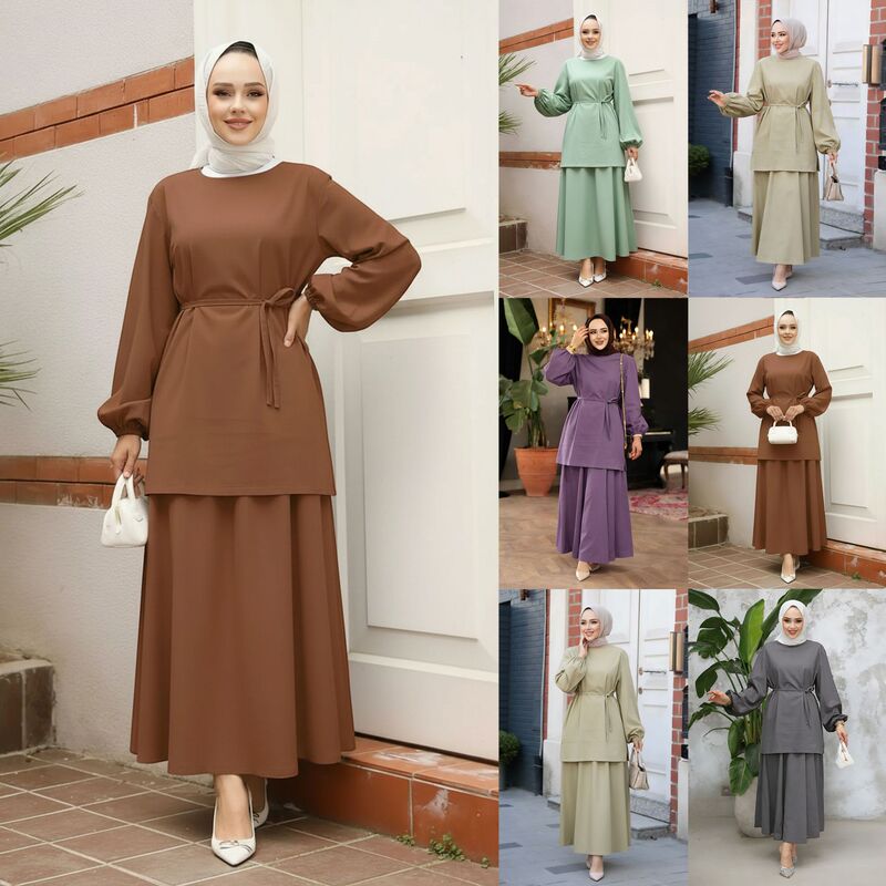 M362 # 6 Colors in Stock, New Cross-Border Turkish Women's Mid-Length Top + Skirt Cotton-Linen Casual Set M362 # 6 Colors in Stock, New Cross-Border Turkish Women's Mid-Length Top + Skirt Cotton-Linen Casual Set