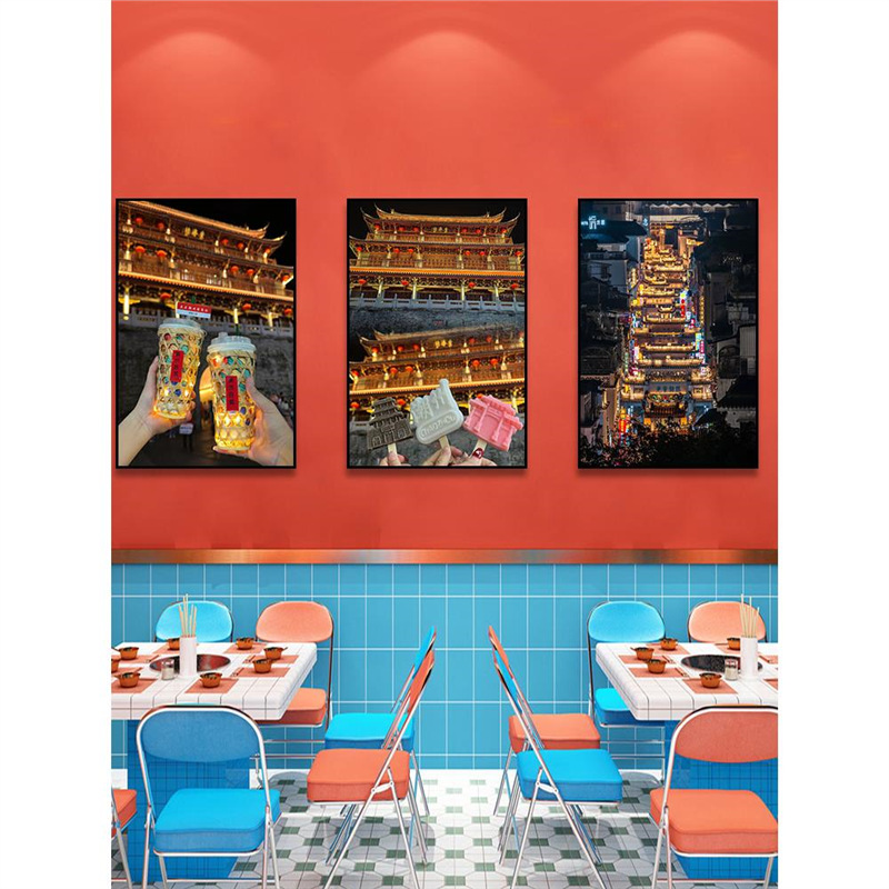 潮州汕头特色文化风景建筑街景装饰画潮汕生腌牛肉火锅店餐馆挂画