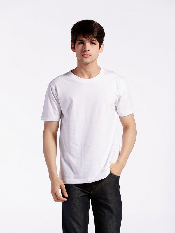 Camiseta de Verano Informal Versátil y Refrescante de Algodón Puro de Color Sólido con Cuello Redondo y Manga Corta, Ropa Moderna para Hombre, 190-200G, Blanca Informal