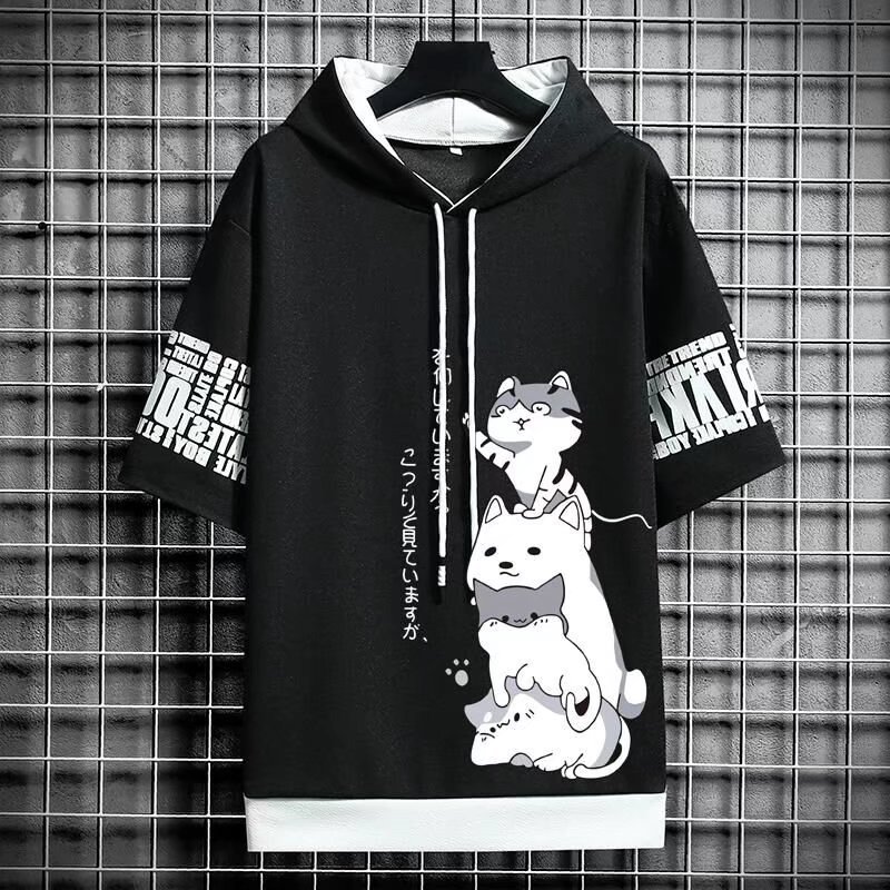 Cardigã com capuz versátil casual masculino de verão, secagem rápida, corrida, esportes, estampado, manga curta