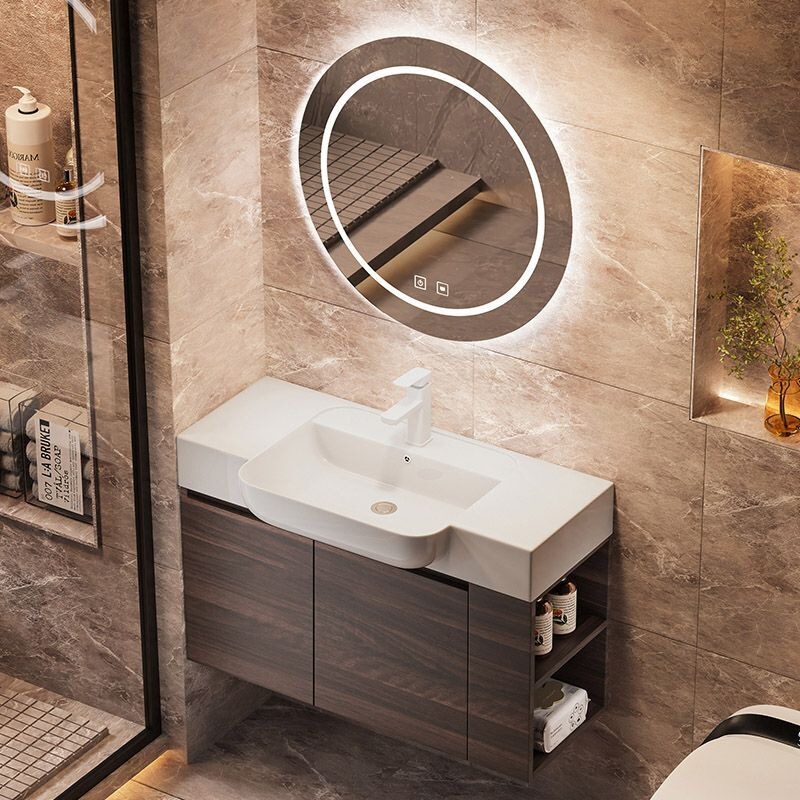 Solid Wood Washbasin with Side Storage, Integrated Washbasin and Cabinet Combination for Small Spaces, Narrow Washbasin Cabinet Set, Bathroom Cabinet Solid Wood Washbasin with Side Storage, Integrated Washbasin and Cabinet Combination for Small Spaces, Narrow Washbasin Cabinet Set, Bathroom Cabinet