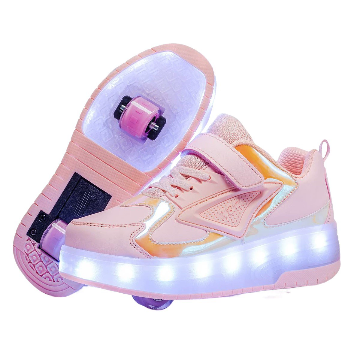 Трансграничная Прямая поставка, новая детская светящаяся обувь на каблуке с двумя колесами, обувь для взрослых, обувь-колесики, мужские и женские роликовые коньки