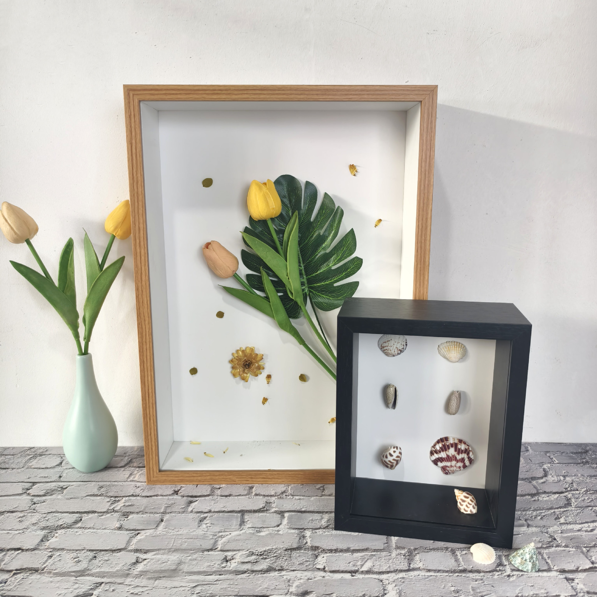 Three-Dimensional Hollow 7cm Storage Specimen Butterfly Insect Shell Handmade DIY Dried Flower Wooden Photo Frame Table Can Be Hung on the Wall