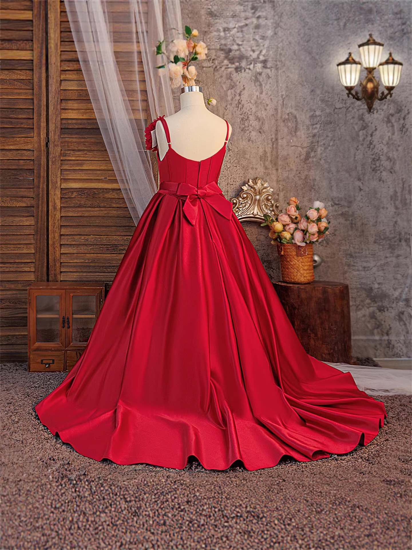 Vestido infantil vestido de cola vestido vestido de flor satin vestido de princesa vestido de novia vestido de niña