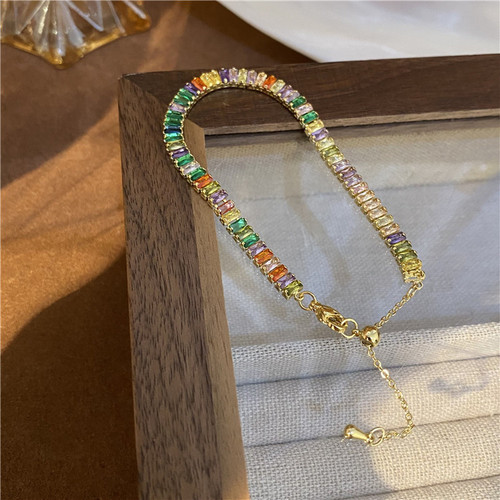 European and American personalized colorful zircon short neck chain, pullable and adjustable bracelet, fashionable temperament clavicle chain necklace for women