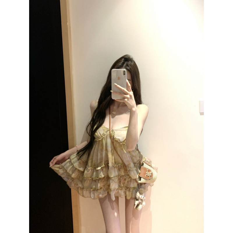 Xinda "サマーリゾート花柄フリルキャミソールレディースサマーシーサイドリゾートスタイルトップス|undefined