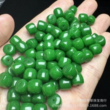 和田玉碧玉色7×8mm直切老型珠批发 diy玉桶珠玉石饰品配件批发
