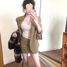 2025秋季新款韩系欲辣妹西装外套吊带背心修身高腰半身裙三件套