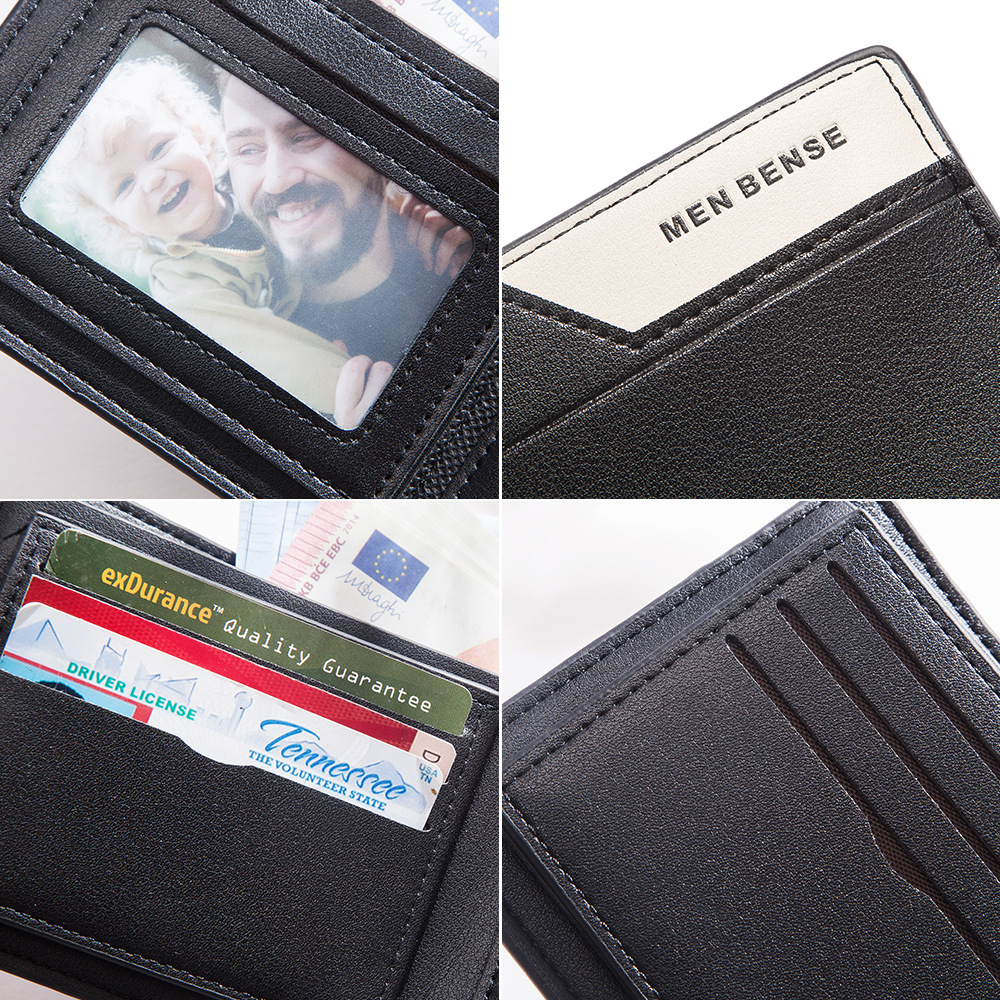 Cartera corta de los hombres del estilo coreano costura de cuero personalizada bisagra billetera de gran capacidad multi-tarjeta ID Bolsa Cartera de los hombres