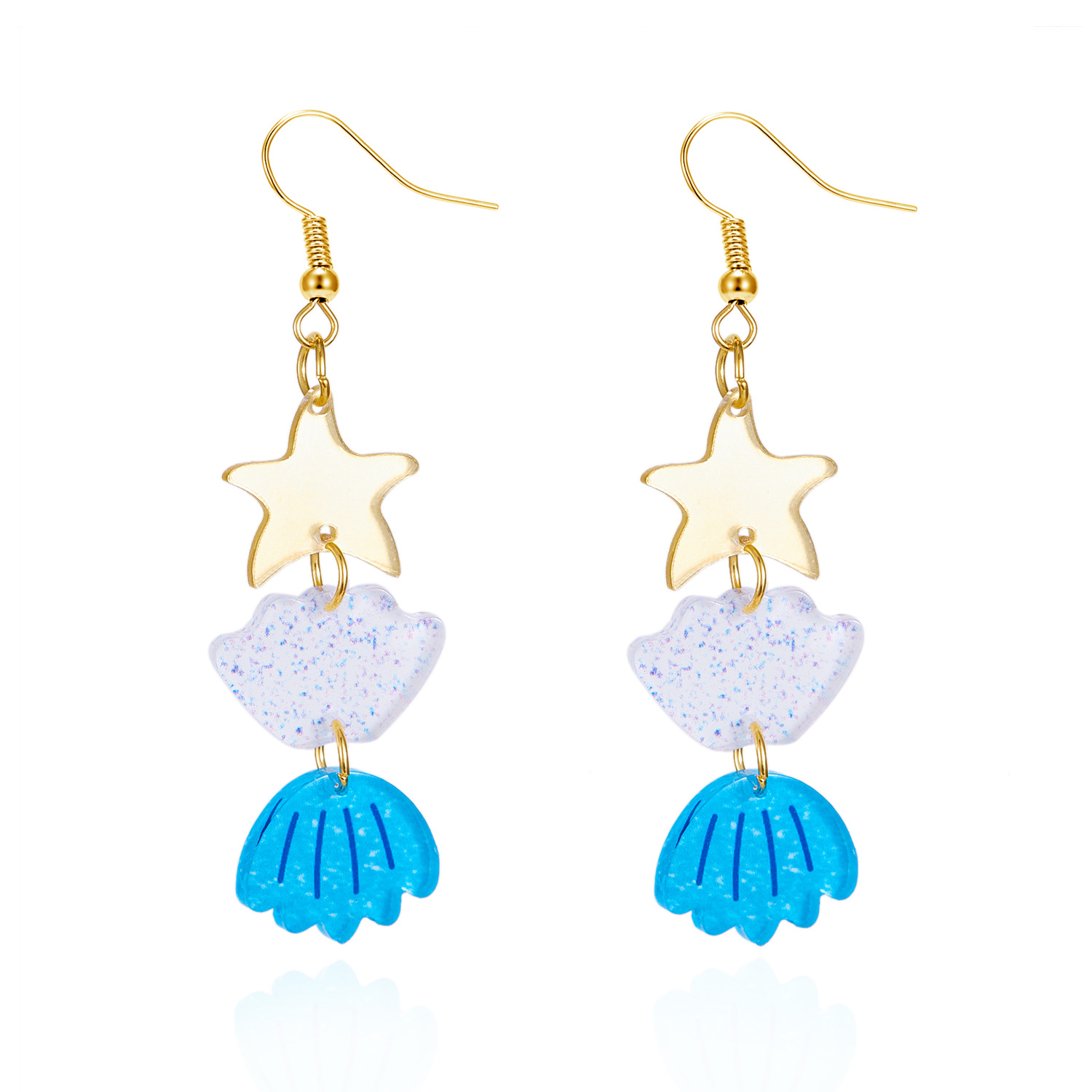 11g Weight Alloy Ear Needle Material Drop Earrings Classification 1 Pair Quantity Holiday, Daily Occasion Acrylic Material Starfish Pattern Spring&Summer Season Women's Gender Plating Design Vacation, Classic Style Style 1 Pair Vacation Classic Style Starfish Plating Acrylic Drop Earrings 17