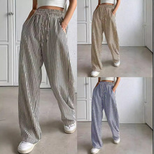 欧美跨境外贸女装爆款独立站shein亚马逊temu条纹休闲长裤直筒裤