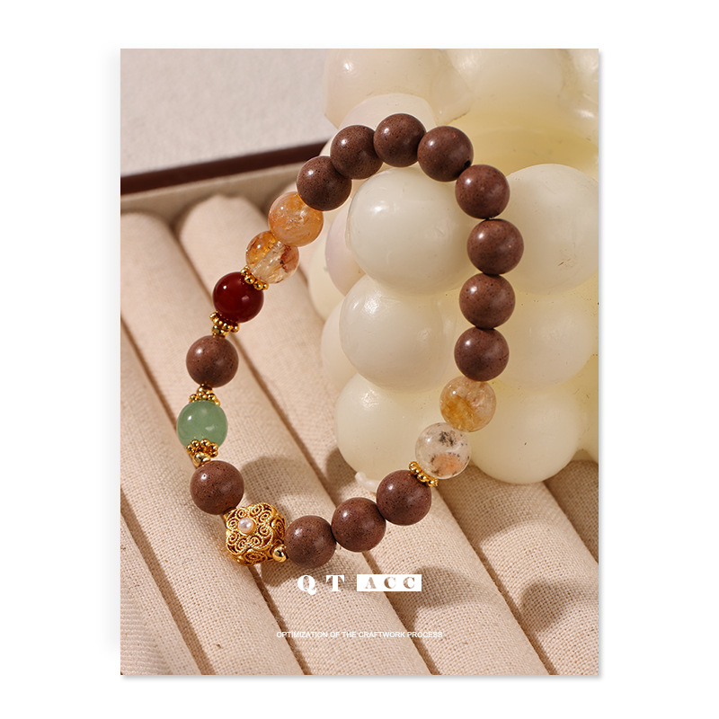 Nuevo estilo chino de perlas de arroz, ágata, cristal amarillo, obsidiana, piedra natural, pulsera de cuentas, pulsera de cuentas, mujer, jugar con perlas de Buda