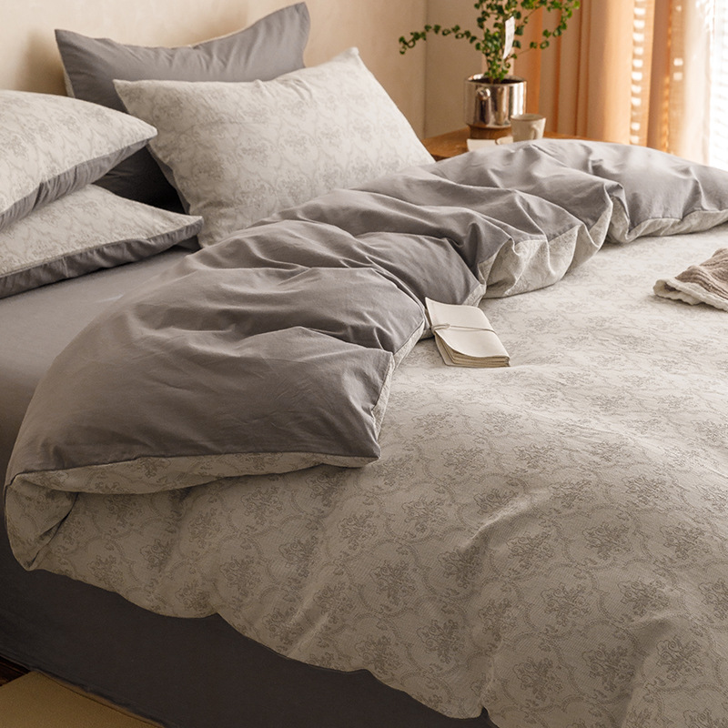 Summer Clase A Algodón lavado de algodón Juego de cuatro piezas Algodón puro Sensación simple de alta gama Funda de edredón Juego de tres piezas de ropa de cama
