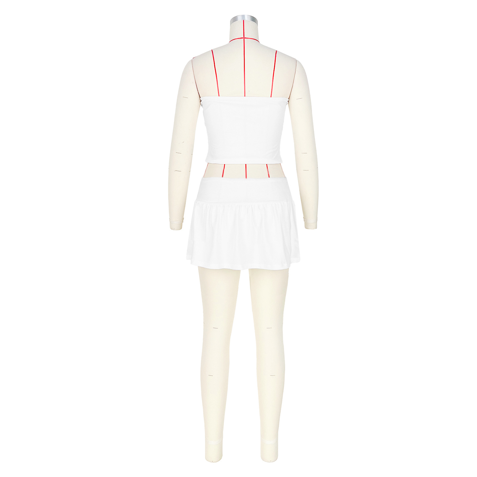 Women Clothing Sexy Tube Top Pleating Double Layer Pantskirt Two Piece Set 6 Women Clothing Sexy Tube Top Pleating Double Layer Pantskirt Two Piece Set