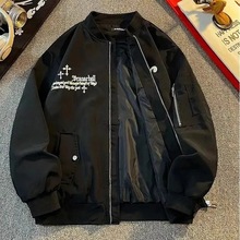 2024欧美高街外套休闲美式棒球服男宽松冲锋衣复古印花夹克情侣装