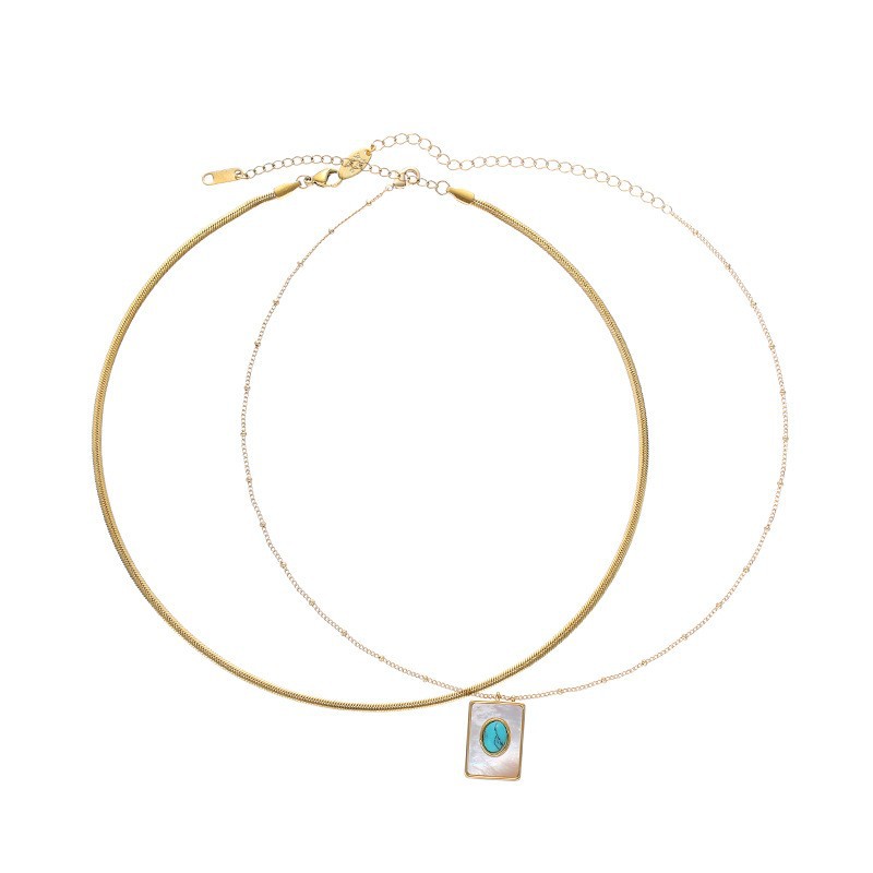 La moda transfronteriza de alto nivel de nicho simple concha cuadrada colgante collar de acero lujoso ligero mujer exquisita venta caliente image 6