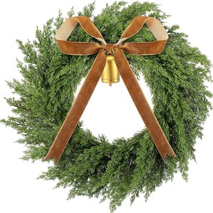 Christmas Wreath Artificial Norfolk Pine Soft Glue Feel Pine Needle Christmas Bell Wreath Christmas Decoration Door Hanging Rattan