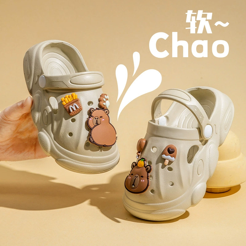 Детские сандалии для родителей и детей, с закрытым носком, унисекс, для малышей, детей среднего и крупного размера, нескользящие, из ЭВА, без запаха, Капибара.
