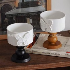 フランス風立体蝶々高脚グラスコーヒーカップアロマキャンドルカップ木製高脚セラミックカップアロマグッズ