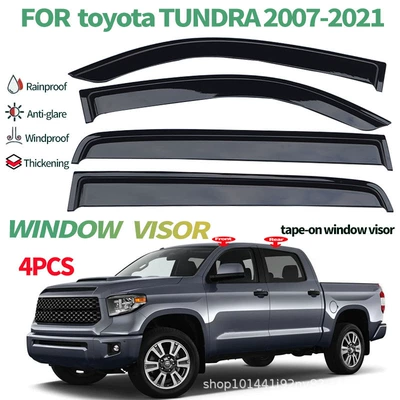 Cross-Border Applicable Toyota Tundra Rain Shield Rain Visor Tundra 2007-2021 Window Visor (Rain shield) - black-translucent-tundra-mk2-xk50-2007-2021-injection-molding-thickened-30mm-without-bright-strips-rain-or-shine-4-piece-set