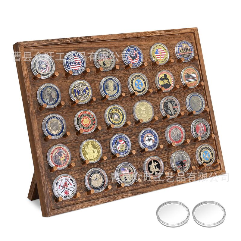 Wooden Commemorative Coin Storage Rack with Bracket, Wall-Mounted Coin Challenge Bracket, Multi-Layer Medal Card Holder