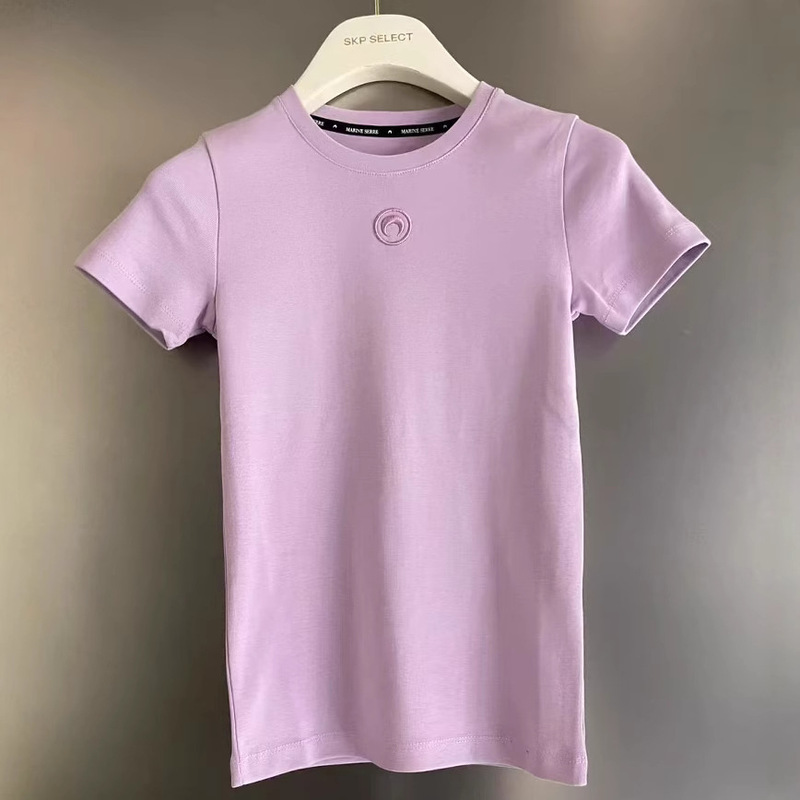 4 Colors in Stock, Spring/Summer 25! Marine Eprincess Fitted/Loose Fit Embroidered Moon Short-Sleeve T-Shirt
