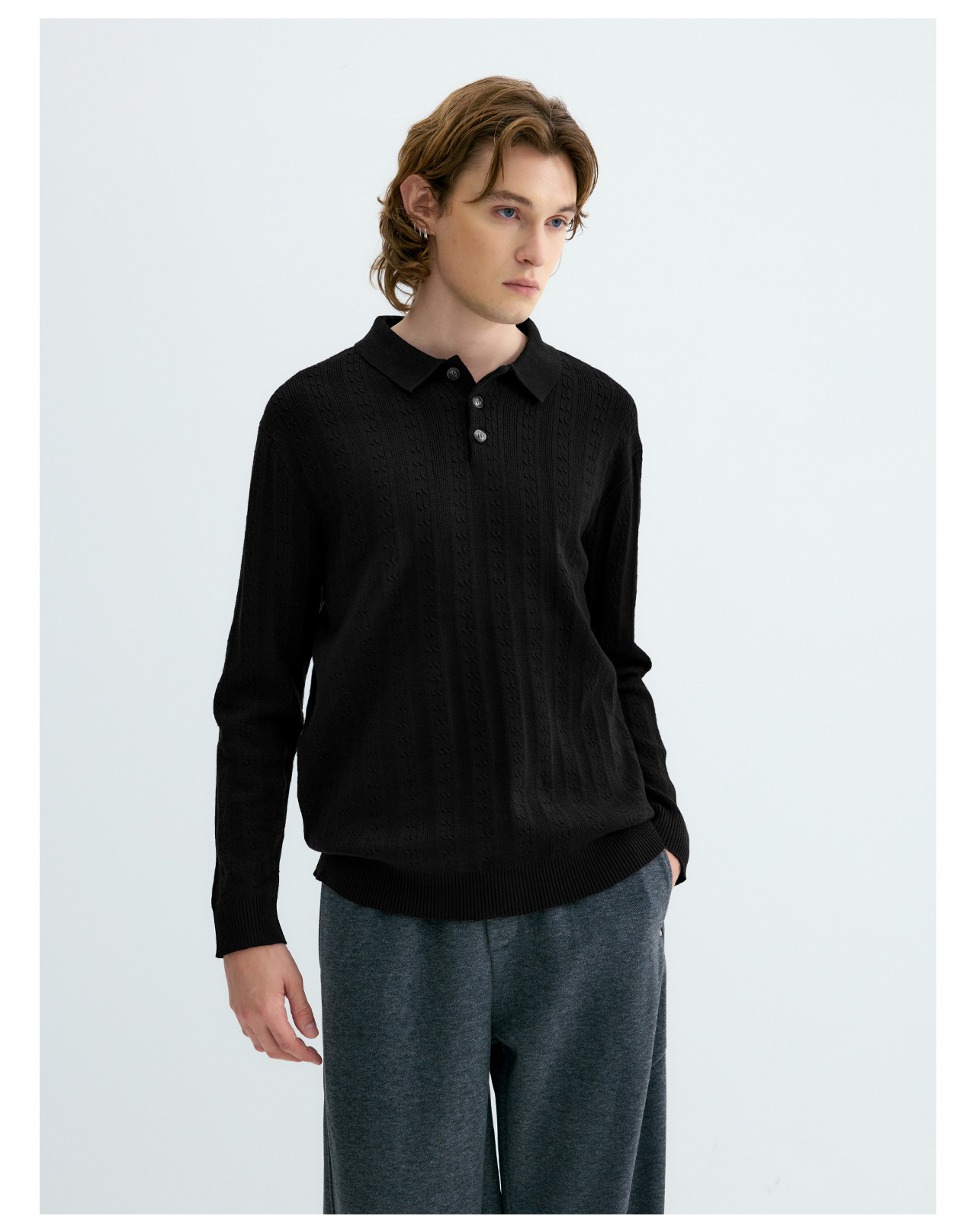 UNF Cable-Knit Polo Sweater