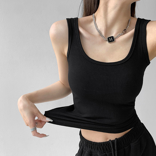High elastic cotton U-neck tight sexy sports bottoming vest for women summer outer wear hot girl slim sleeveless suspender top