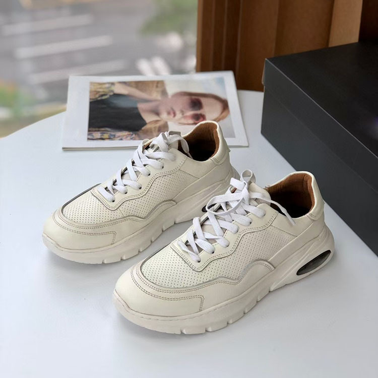 Leather Casual Board Shoes Soft Sole White Shoes Men's Shoes 24 Years Autumn and Winter Thick Sole Wear-resistant Round Head Lace-up sneaker Leather Shoes