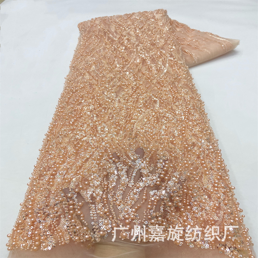 Tela bordada para vestido de novia con rayas de cuentas y tela de tubo con lentejuelas, telas de tubo con cuentas francesas.