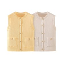 PB&ZA女装2025年秋季新款甜美排扣饰圆领无袖针织背心上衣6771059