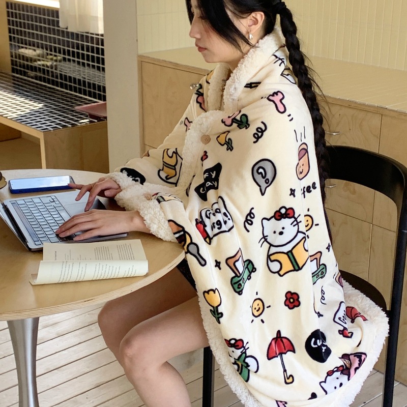 秋冬加厚牛奶绒毯羊羔绒披肩毯可爱少女办公室盖腿毯飞机毯旅游毯|undefined