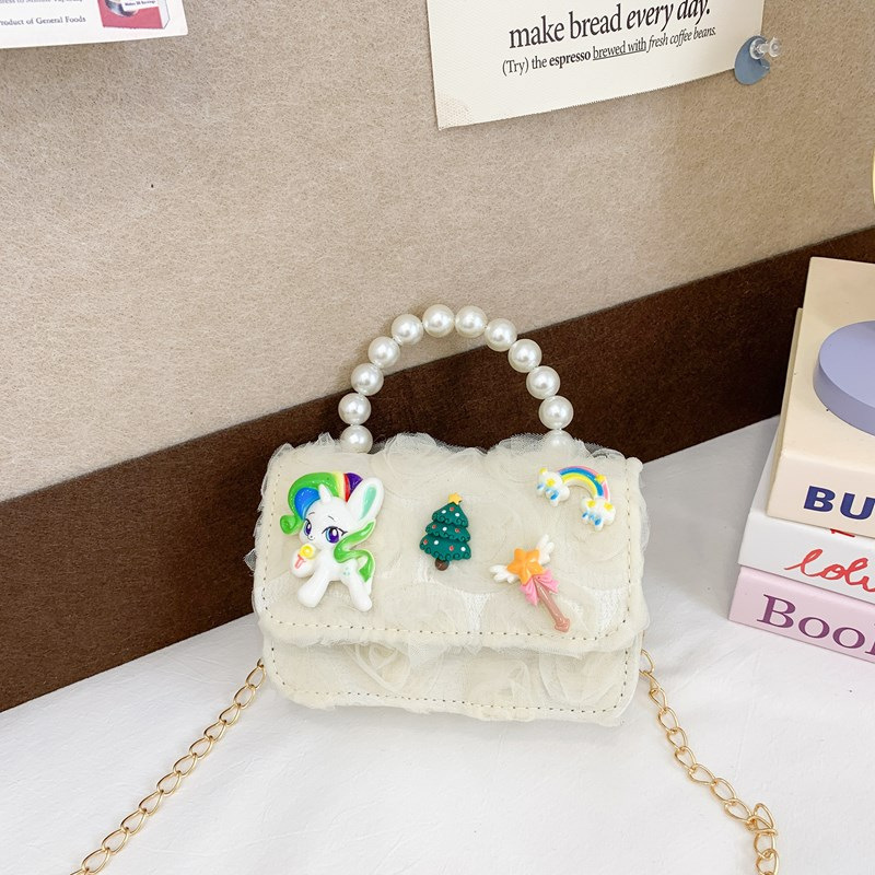 Dulce princesa bolso de hombro de perlas portátiles 2025 mini bolso de cadena de arco para niños