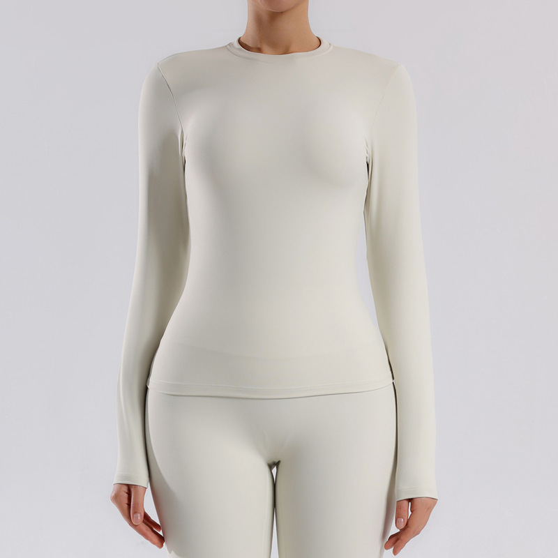 Europa y América dos lados abrasivos desnudos ropa de yoga de mangas largas mujeres de alta intensidad correr pilates ropa de ejercicio de mangas largas