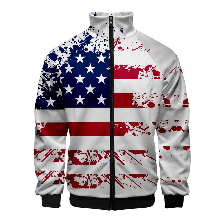 Cross-border coat men's spring and autumn new outdoor leisure stand collar zipper men's jacket flag printed top