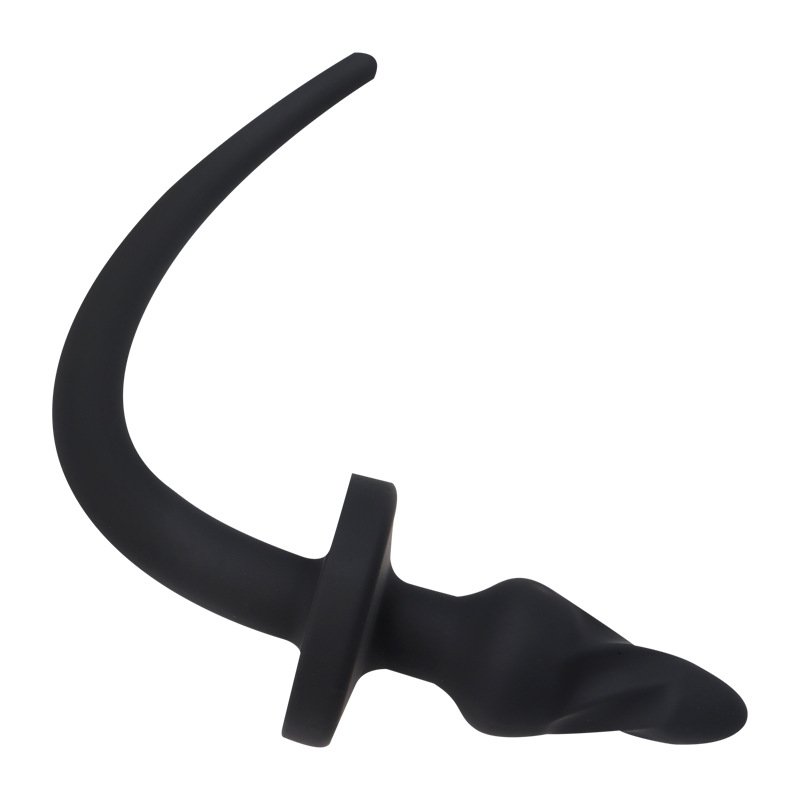 Threaded Dog Tail Silicone Anal Plug with Beaded Tail, Black, 82 g — detail image 2