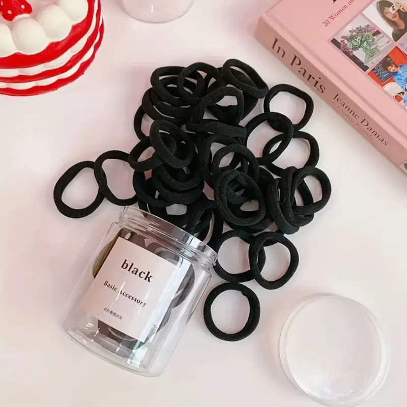 50本の缶入り韓国版グラデーションヘッドロープタオルリング皮筋シンプルキャンディー色ヘアロープ高弾力無縫い目ヘアリング|undefined