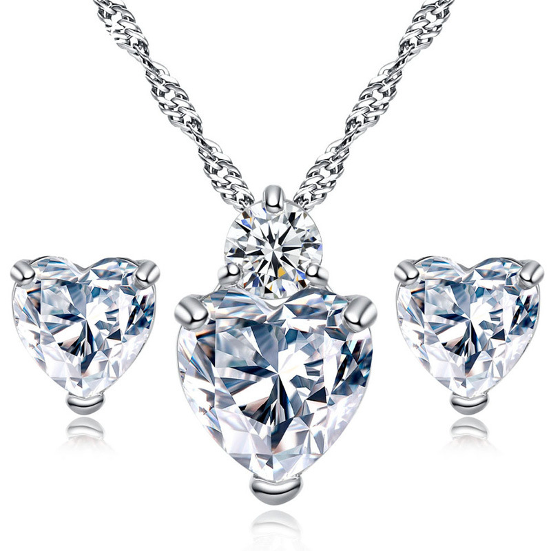 Amazon transfronteriza Nueva Granada rojo precioso Zircon Stud pendientes collar de las mujeres de moda simple colgante en forma de corazón pendientes