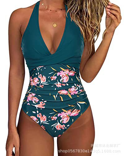 2024 Amazon Sexy traje de baño de una pieza de contracción del vientre de las mujeres Halter push up traje de baño
