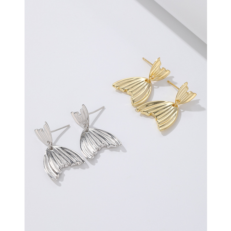 925 pendientes de cola de pez de plata esterlina nicho femenino diseño de alto grado 2023 nuevos pendientes populares pendientes de temperamento simple