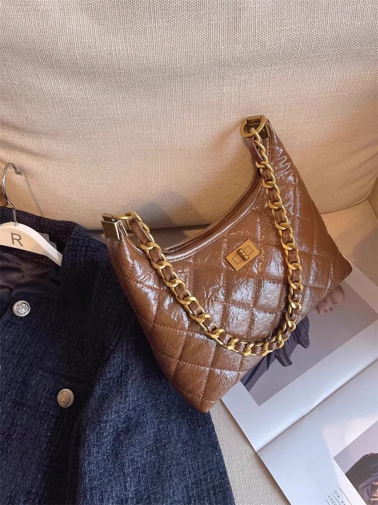 Túi tote nữ da thật kiểu tweed đeo chéo dây xích chần bông — Màu đen, Đỏ Ancora, Cà phê Mocha, Màu nâu chi tiết 9