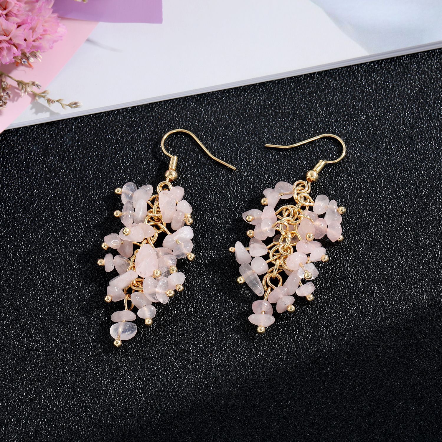 Daily Occasion 1 Pair Retro Printing Natural Stone Crystal Drop Earrings