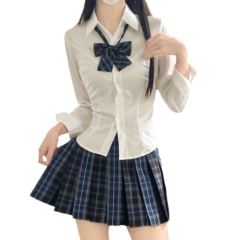 JK 허리 신칭 셔츠 긴팔 V 넥 순수한 정욕 핫 소녀 다목적 슬리밍 일본 대학 스타일 셔츠 여성용