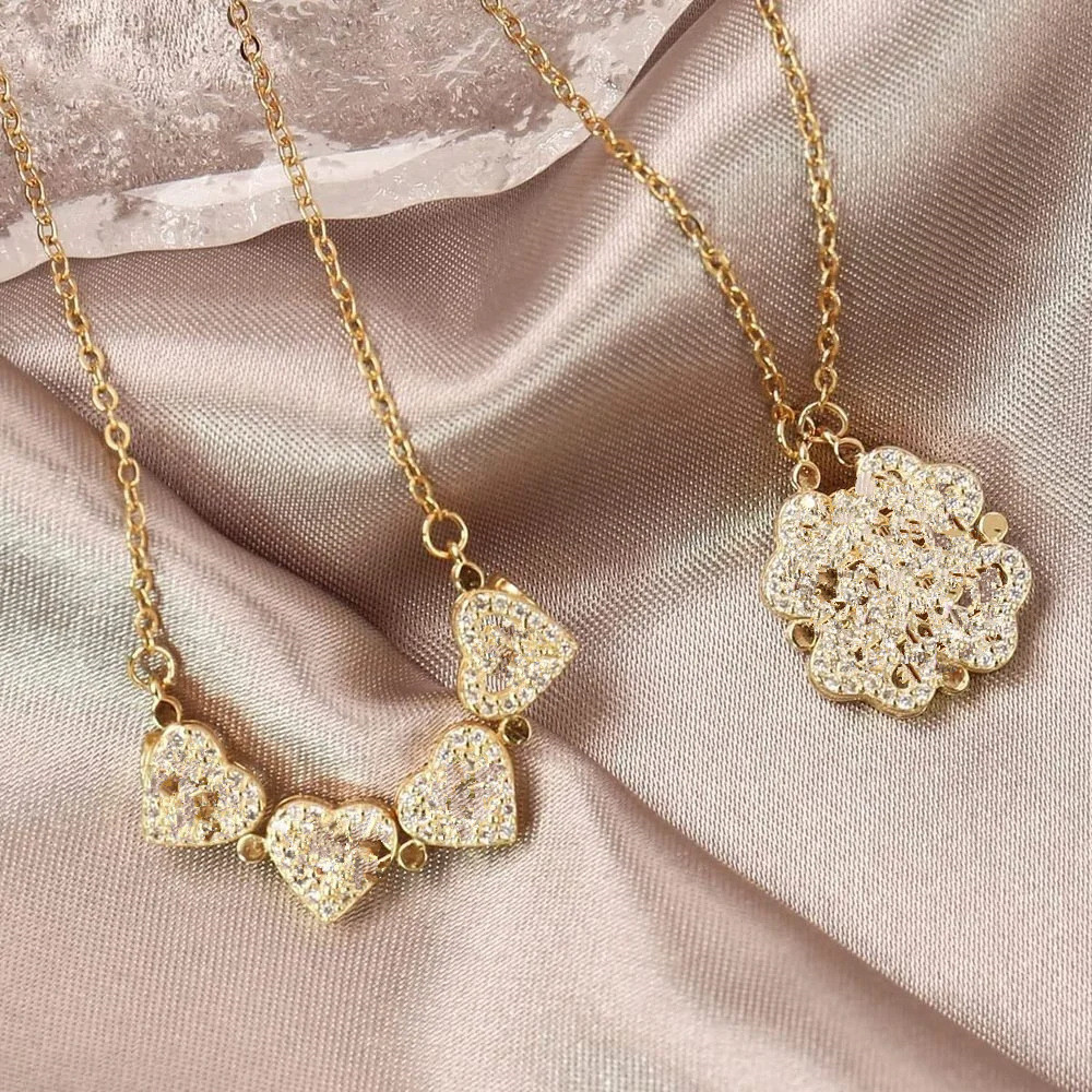 一款两戴变形爱心四叶草项链女开合时尚心连心折叠创意锁骨链