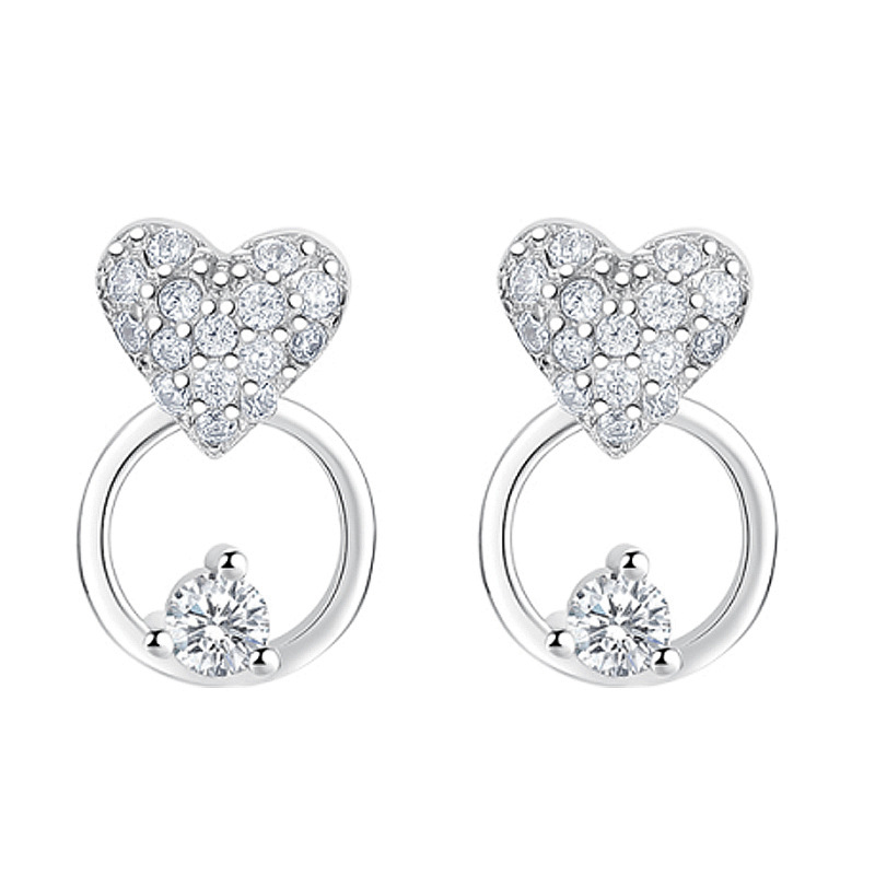 Zircon Inlay Material 1 Pair 925 Sterling Silver Zircon Heart Shape Ear Studs