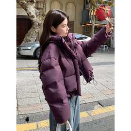韩系学院风抽绳下摆设计羽绒服女2025年新款小个子白鸭绒连帽外套