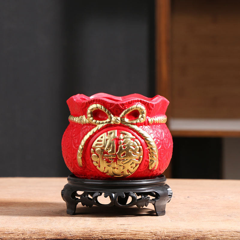 Oficina rojo carnoso bandeja de maceta pequeña riqueza árbol ganoderma orquídea mariposa planta verde sala de estar decoración cerámica doméstica